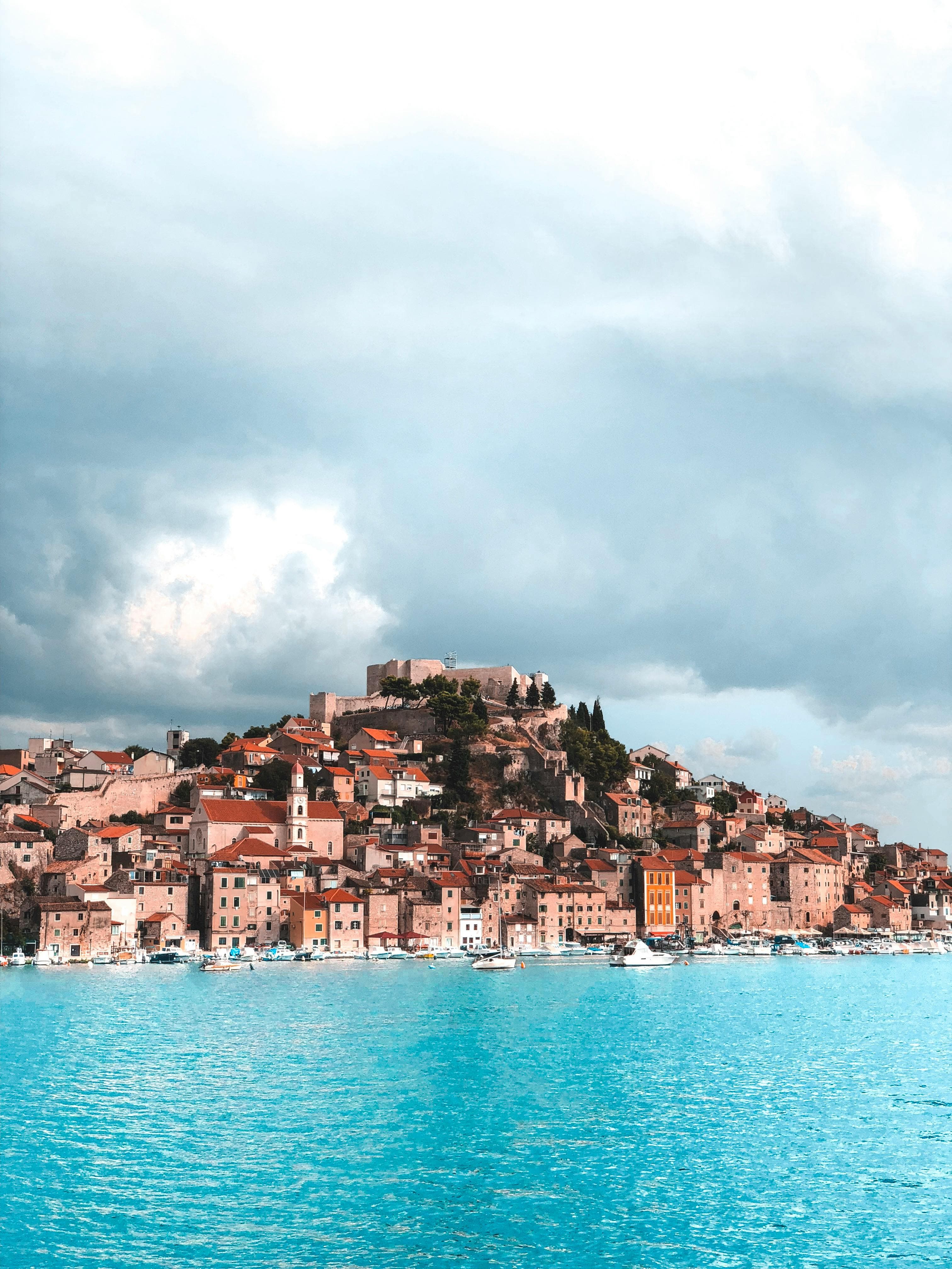 City and beach view from the water